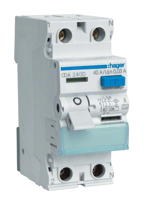 Hager Klasse A - Aardlekschakelaar type A 40A/30mA/6KA- CDA240D - 3250611610045 - Hager Hager Klasse A - Aardlekschakelaar type A 40A/30mA/6KA- CDA240D - 3250611610045 - Hager