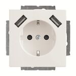 ABB Busch-Jaeger Future linear wandcontactdoos randaarde, kinderveilig met 2x USB aansluiting studiowit - 2CKA002011A6273 - 4011395303542 - Busch-Jaeger