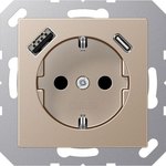 Jung A range wandcontactdoos met randaarde, 1 USB type A en 1 USB type C Champagne - A1520-15CACH - 4011377184367 - Jung