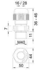 OBO Wartel met trekontlasting IP68 M40, PA, zilvergrijs, 7001 - 2022853 - 4012195532996|37731 - 