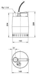 Grundfos Unilift KP150-M1 300watt zonder vlotter - Vuilwaterdompelpomp kabellengte 10 meter | 011H1300 - opvoerhoogte 6 meter - 8,5M3/H - 5700391115400 - grundfos