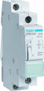 Hager Impulsrelais 1xMaker 16a/230V|Spoel 230Vac - EPN510 - 3250612369614 - Hager